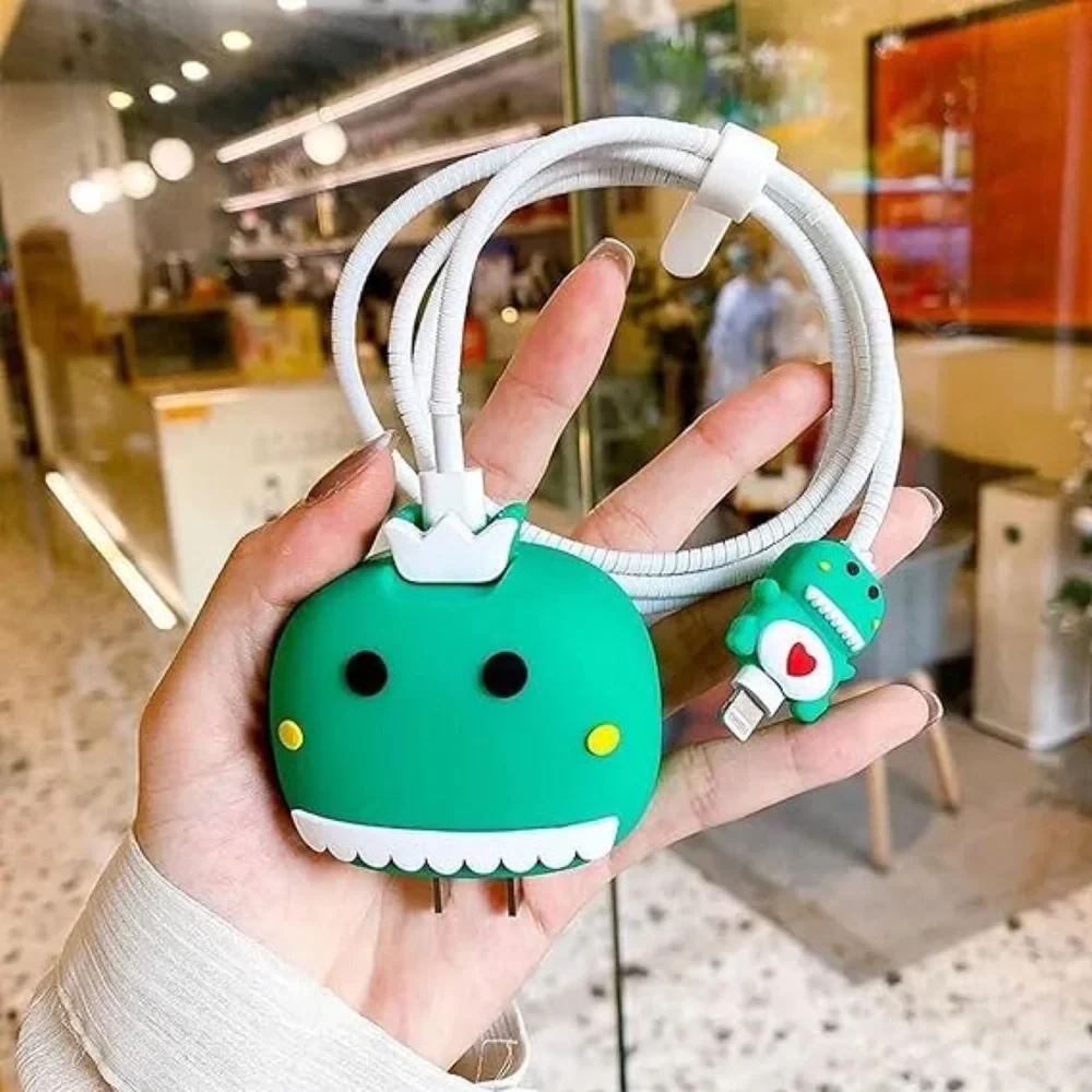 Cute Dino - iPhone Charger Cover (With Wire Protector)
